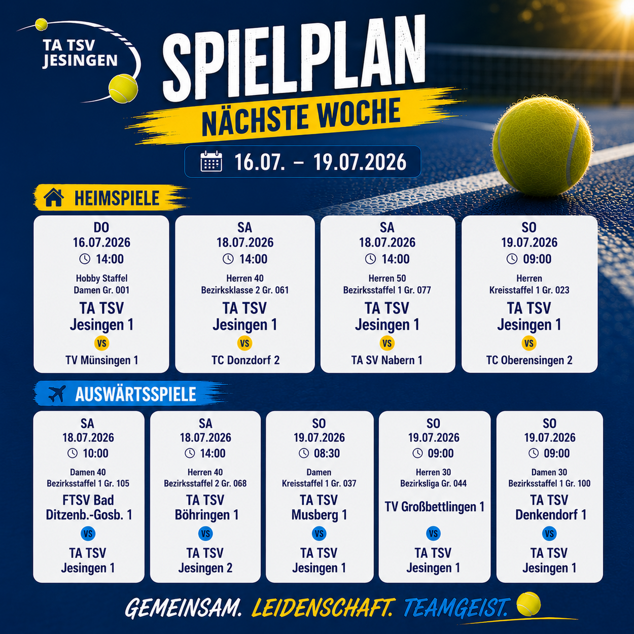 Heim-und Auswärtsspiele diese Woche