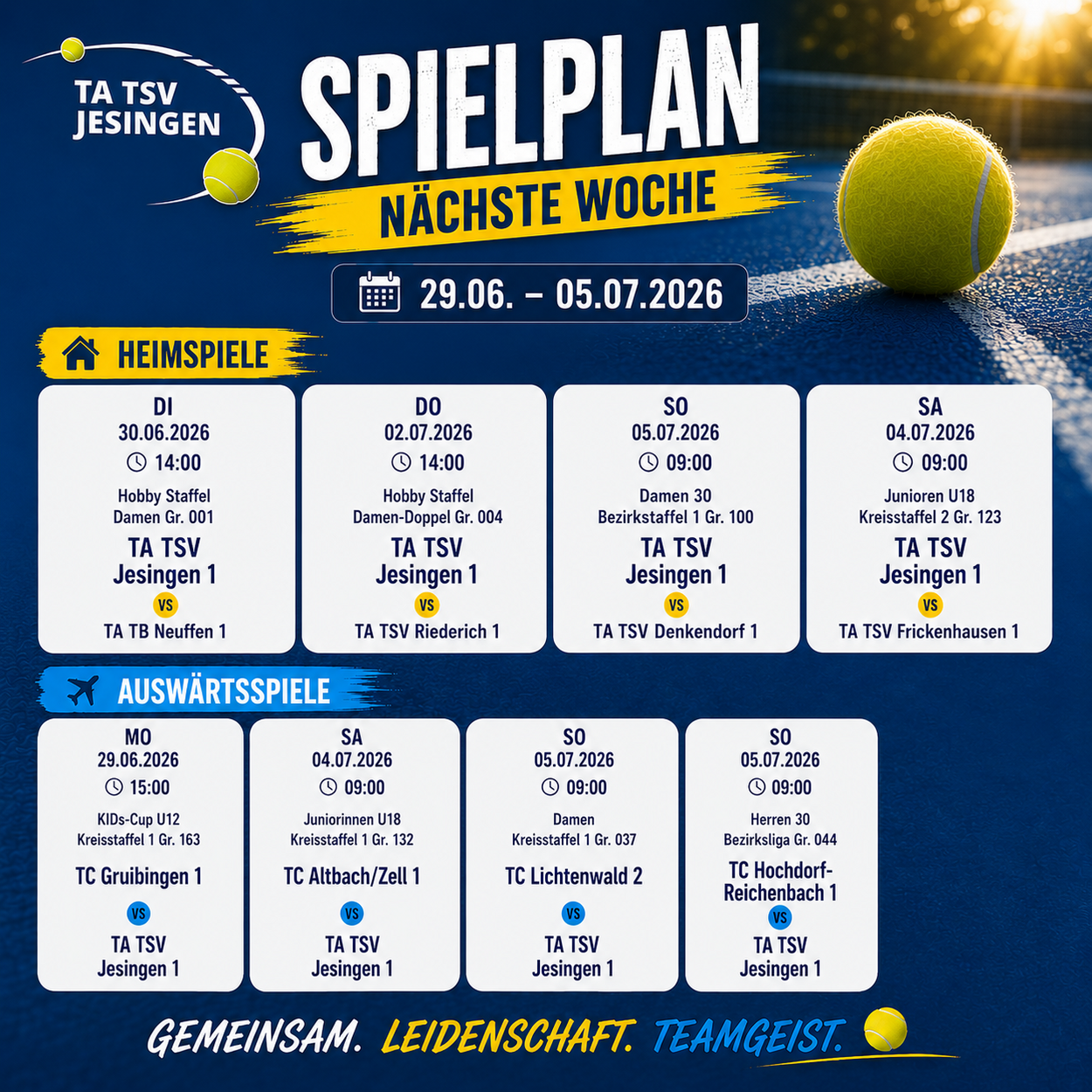 Heim-und Auswärtsspiele diese Woche