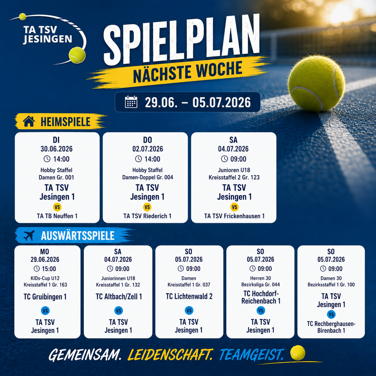Heim-und Auswärtsspiele diese Woche 