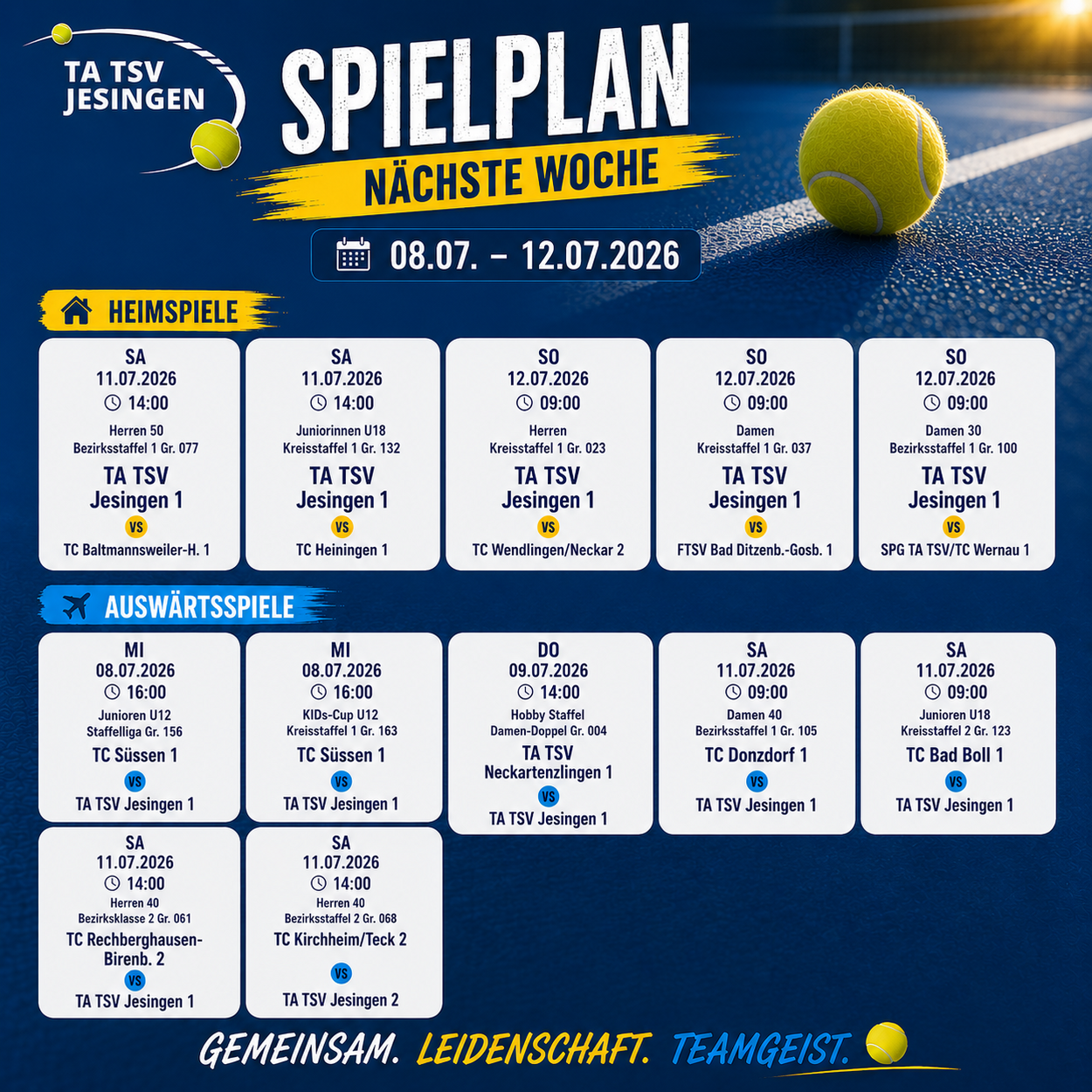 Heim-und Auswärtsspiele diese Woche